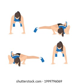 Woman doing Push up wiper exercise. Flat vector illustration isolated on white background