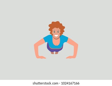 A woman doing push-ups. Cartoon style. Vector illustration.