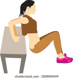 Woman doing push-ups illustration. Health bearings adventure by step Push up practice planning exercise. Female lifting loads teacher. Game sign. Sports picture - Simple vector portrayal 