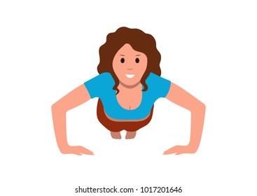 A woman doing push-ups. White background. Flat style. Vector illustration.