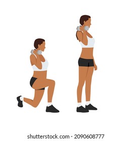 Woman doing Quadriceps offset dumbbell lunge exercise. Flat vector illustration isolated on white background