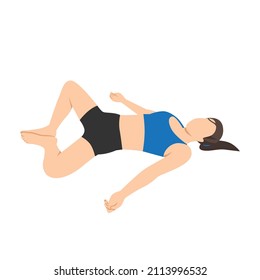 Woman doing reclining bound angle pose Gupta buddha konasana exercise. Flat vector illustration isolated on white background