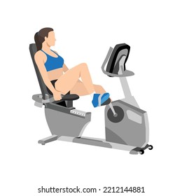 Woman Doing Recumbent Bike Cardio Exercise. Flat Vector Illustration Isolated On White Background