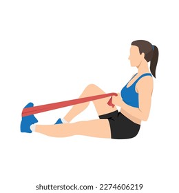 Woman doing resistance band calf stretch. Flat vector illustration isolated on white background