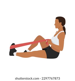 Woman doing resistance band calf stretch. Flat vector illustration isolated on white background