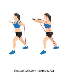 Woman Doing Resistance Band Chest Press Stock Vector (Royalty Free ...