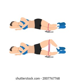 Woman Doing Resistance Band Clam Shells Exercise. Flat Vector Illustration Isolated On White Background