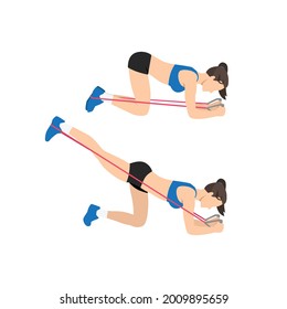 Woman doing Resistance band glute kickbacks exercise. Flat vector illustration isolated on white background