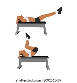 Woman doing Reverse bench crunches exercise. Flat vector illustration isolated on white background