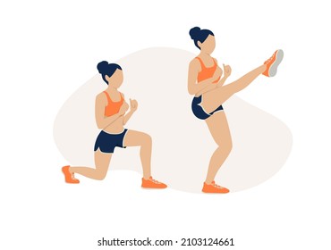 Woman doing reverse lunge kick exercise