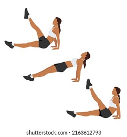 Woman doing Reverse plank leg raises exercise. Flat vector illustration isolated on white background