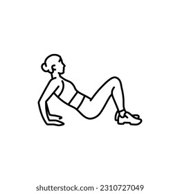 Woman doing reverse push ups black line icon. Pictogram for web page, mobile app, promo.