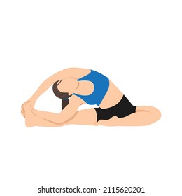 Woman doing revolved head to knee pose parivrtta janu sirsasana exercise. Flat vector illustration isolated on white background