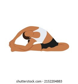 Woman doing revolved head to knee pose parivrtta janu sirsasana exercise. Flat vector illustration isolated on white background