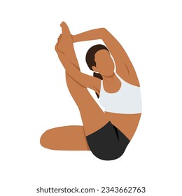 Woman doing revolved heron pose exercise. Flat vector illustration isolated on white background