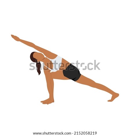Woman doing Revolved side angle pose parivrtta parsvakonasana exercise. Flat vector illustration isolated on white background