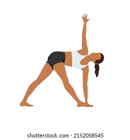 Woman doing revolved triangle pose parivrtta trikonasana exercise. Flat vector illustration isolated on white background