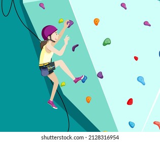 Woman doing rock climbing on the wall illustration