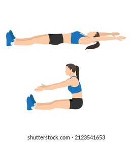 Woman doing Roll up exercise. Flat vector illustration isolated on white background