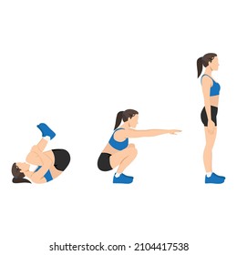 Woman doing rolling squat exercise. Flat vector illustration isolated on white background