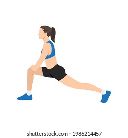 Woman doing Runner lunge stretch exercise. Flat vector illustration isolated on white background