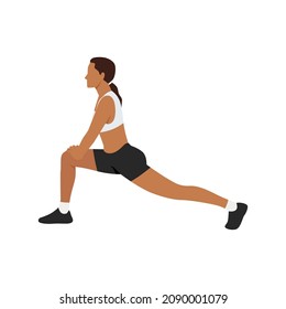 Woman Doing Runner Lunge Stretch Exercise. Flat Vector Illustration Isolated On White Background