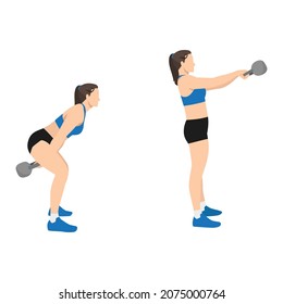 Mujer haciendo ejercicio de balanceo de timbre ruso. Ilustración vectorial plana aislada en fondo blanco. conjunto de caracteres de entrenamiento