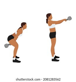 Frauen, die eine russische Kettlebell-Swing-Übung machen. Flache Vektorgrafik einzeln auf weißem Hintergrund. Zeichensatz für Workout