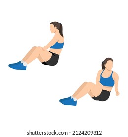 Woman doing Russian twist exercise. Flat vector illustration isolated on white background