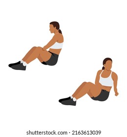 Woman doing Russian twist exercise. Flat vector illustration isolated on white background