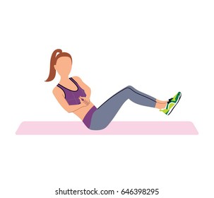 Woman Doing Russian Twist Exercise. Vector Illustration.