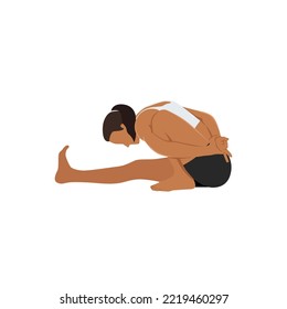 Woman doing Sage Twist Pose, Marichi's Pose, One-Legged Seated Spinal Twist Pose. Marichyasana. Flat vector illustration isolated on white background