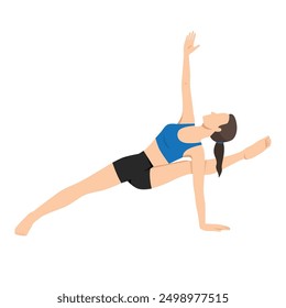 Woman doing Sage Visvamitrasana Pose Variation or Visvamitrasana Variation. Flat vector illustration isolated on white background