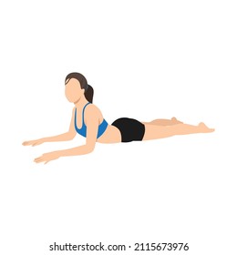 Woman doing salamba bhujangasana sphinx pose exercise. Flat vector illustration isolated on white background