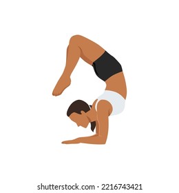 Woman doing Scorpion Pose. Beautiful girl practice Vrschikasana. Flat vector illustration isolated on white background