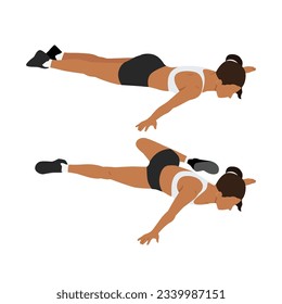 Woman doing scorpion stretch. Flat vector illustration isolated on white background
