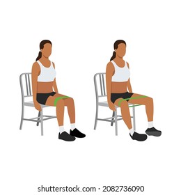 Woman doing Seated abduction exercise. flat vector illustration isolated on white background