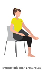 Woman Doing Seated Glute Stretches Poses Silhouette Flat Illustration Isolated on White Background in Different Poses - Physical Therapy