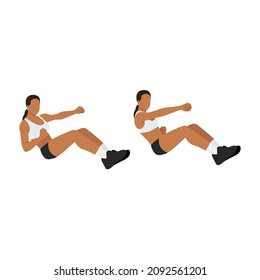 Woman doing Seated punches exercise. Flat vector illustration isolated on white background