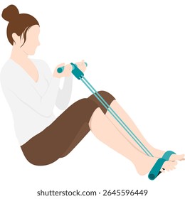 woman doing seated rowing exercise with resistance bands. Perfect for strength and back training illustrations.