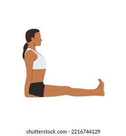 Woman doing Seated Staff Pose, Stick Pose. Beautiful girl practice Dandasana. Flat vector illustration isolated on white background