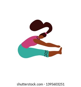 Woman Doing Seated Toe Touch Stretch Exercise. Vector Hand Drawn Illustration About Warm Up And Cool Down And Workout.