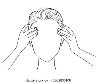 Woman Doing Self Face And Head Massage. Vector Illustration 