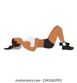 Mujer haciendo ejercicio de posición de descanso semisupina o constructivo. Ilustración vectorial plana aislada en fondo blanco