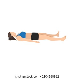 Frauen, die Shavasana oder Corpse Pose tun. Yoga Practice Übung. Flache Vektorgrafik einzeln auf weißem Hintergrund