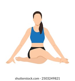 Woman doing Shoelace Pose yoga exercise. Flat vector illustration isolated on white background