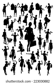 Woman doing shopping silhouettes