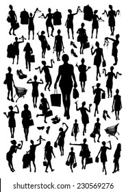 Woman doing shopping silhouettes