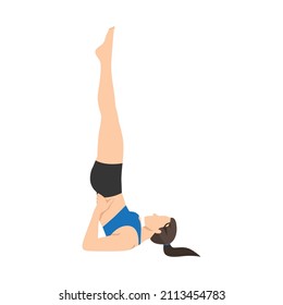 Woman doing shoulder stand pose salami sarvangasana exercise. Flat vector illustration isolated on white background