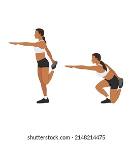 Woman doing Shrimp squat exercise. Flat vector illustration isolated on white background